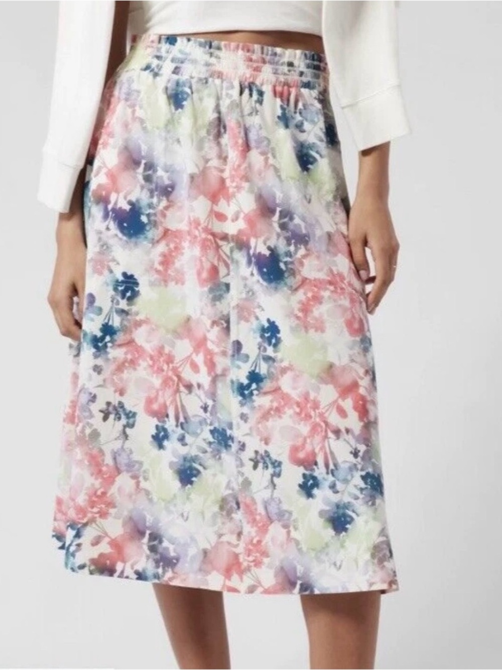 Athleta Savannah Midi Skirt - Floral- Pink, Blue, Green, Elastic Waist, Size XS